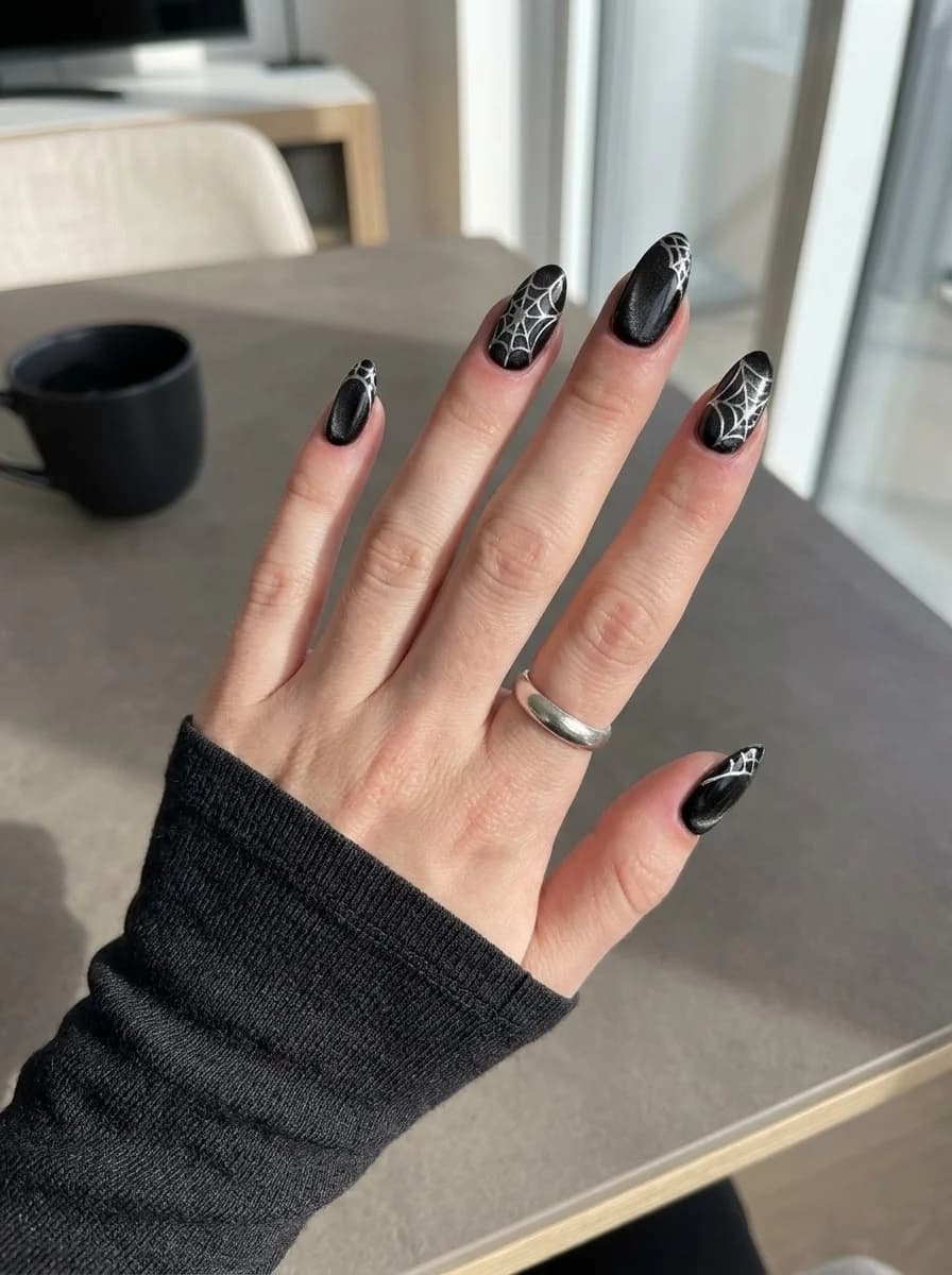 30 Hauntingly Glam Spider Web Nails That Will Elevate Your Spooky Season Style