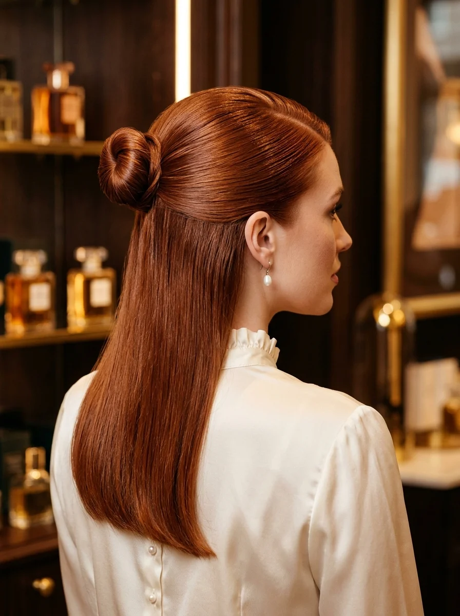 Sleek Half-Up Twisted Bun with Flowing Waves