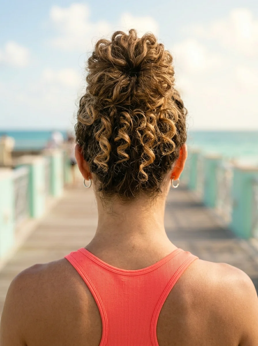 Messy High Bun with Natural Curls