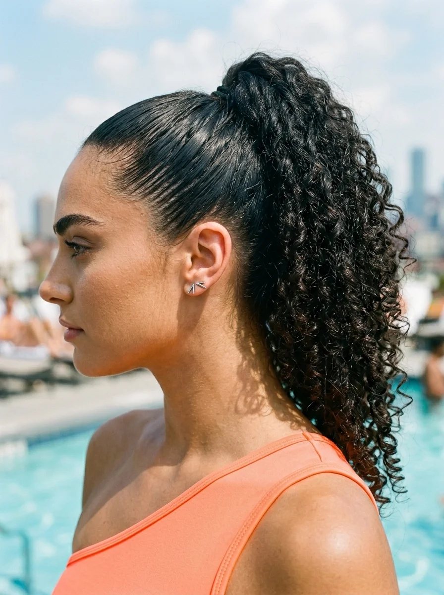Sleek High Ponytail with Natural Curls