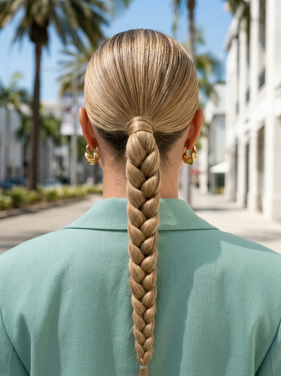 Sleek High Ponytail with a Classic Three-Strand Braid