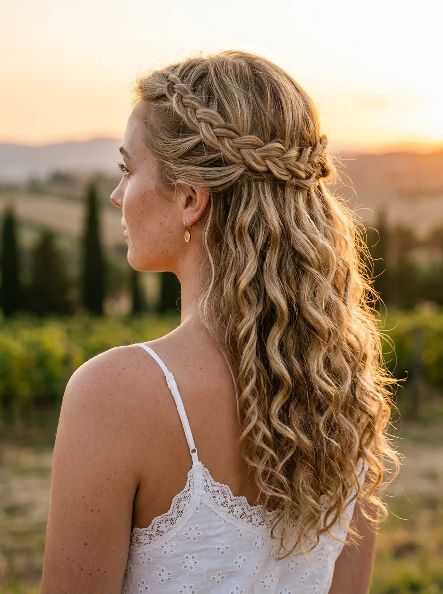 Boho Crown Braid Half-Up
