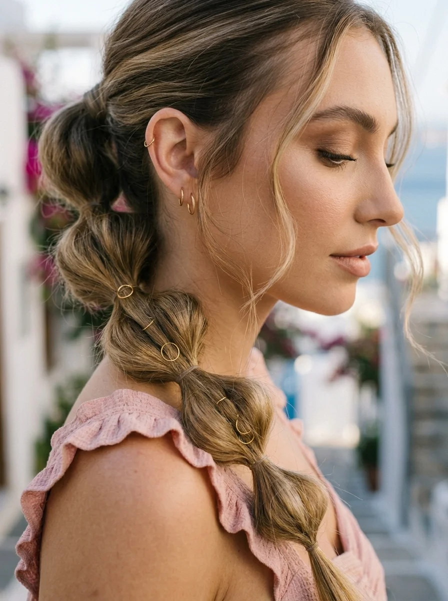 Effortless Bubble Braid with Chic Gold Accents