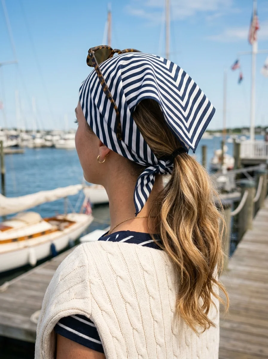 Nautical Chic: Striped Bandana Low Ponytail