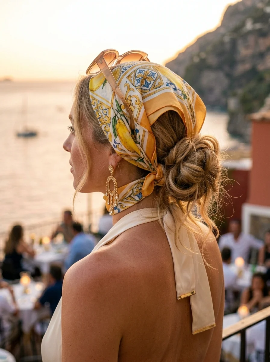 Positano Dreams: Lemon Print Scarf Updo