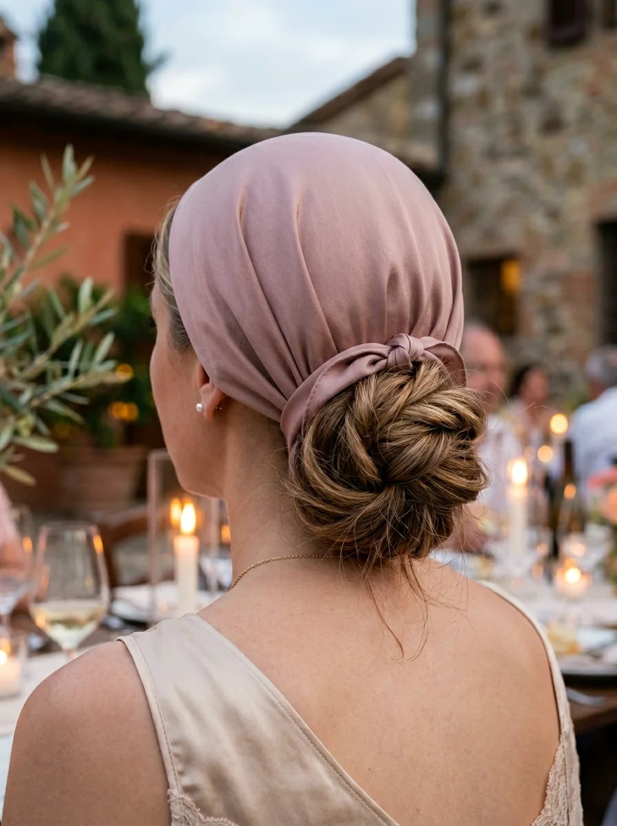 Soft Updo: Elegant Satin Wrap