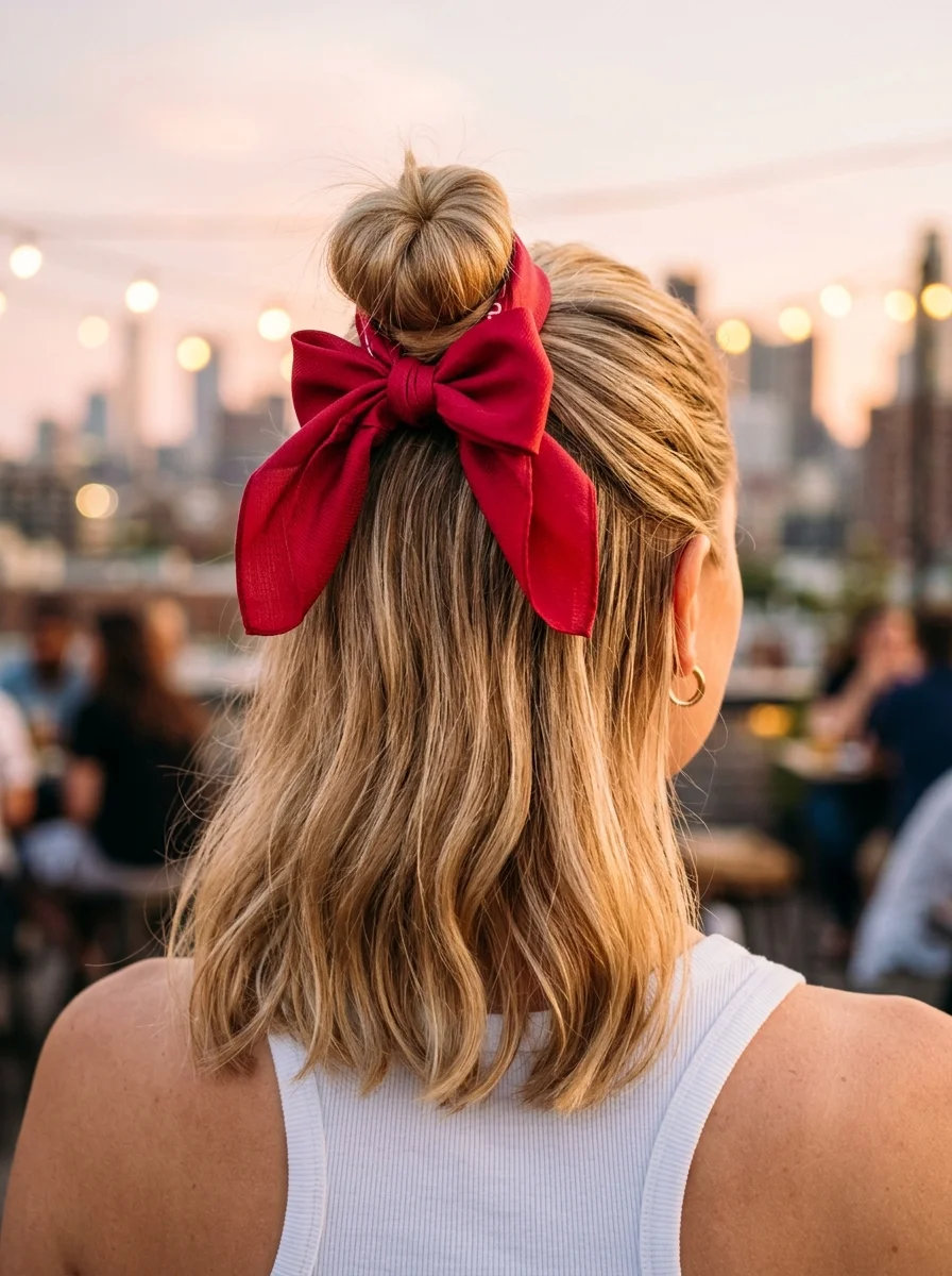 Playful Pompadour: Red Bow Accent
