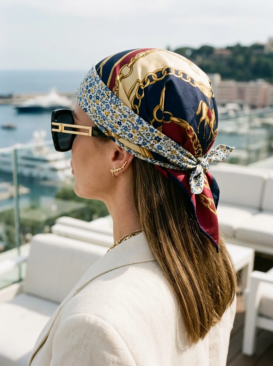 Monaco Glam: Silk Scarf Tied Back