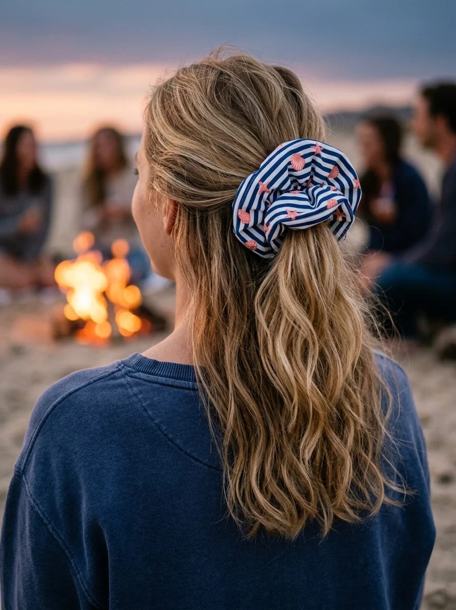 Effortless Beach Waves with a Nautical Scrunchie