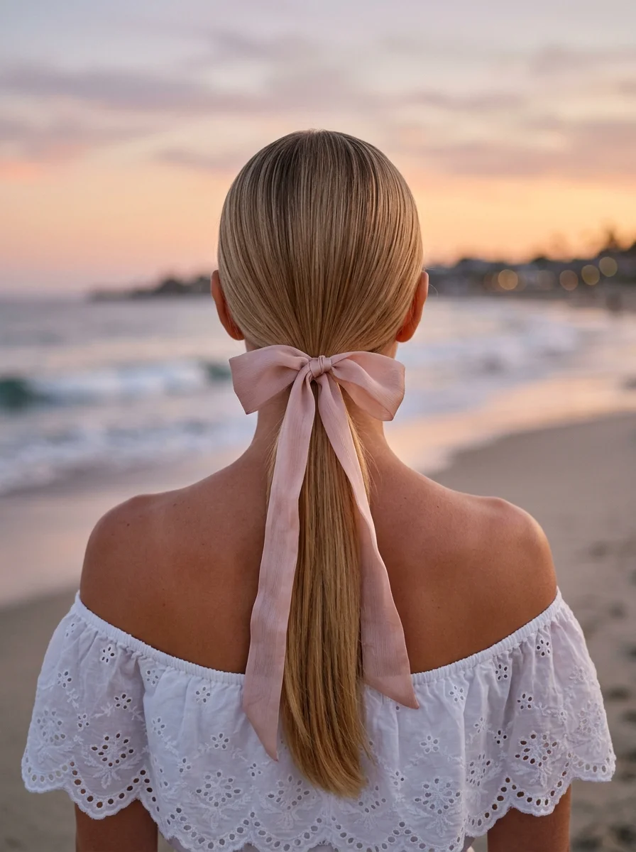 Sleek Low Ponytail with a Delicate Bow