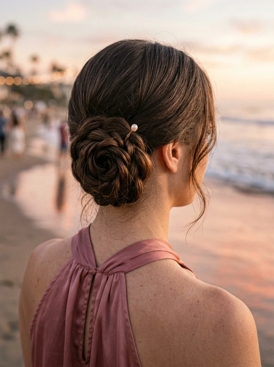 Rose Bun with a Pearl Pin