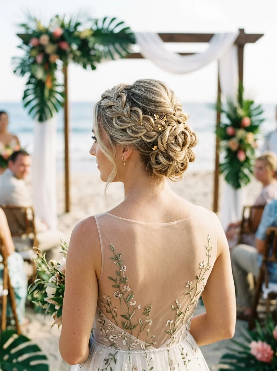Intricate Braided Updo with Golden Accents