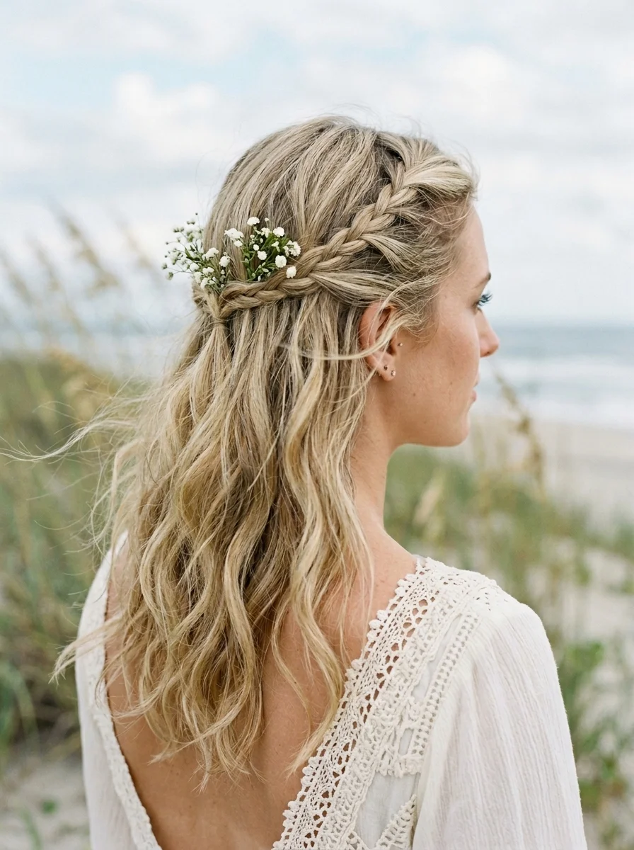 Bohemian Crown Braid with Baby's Breath