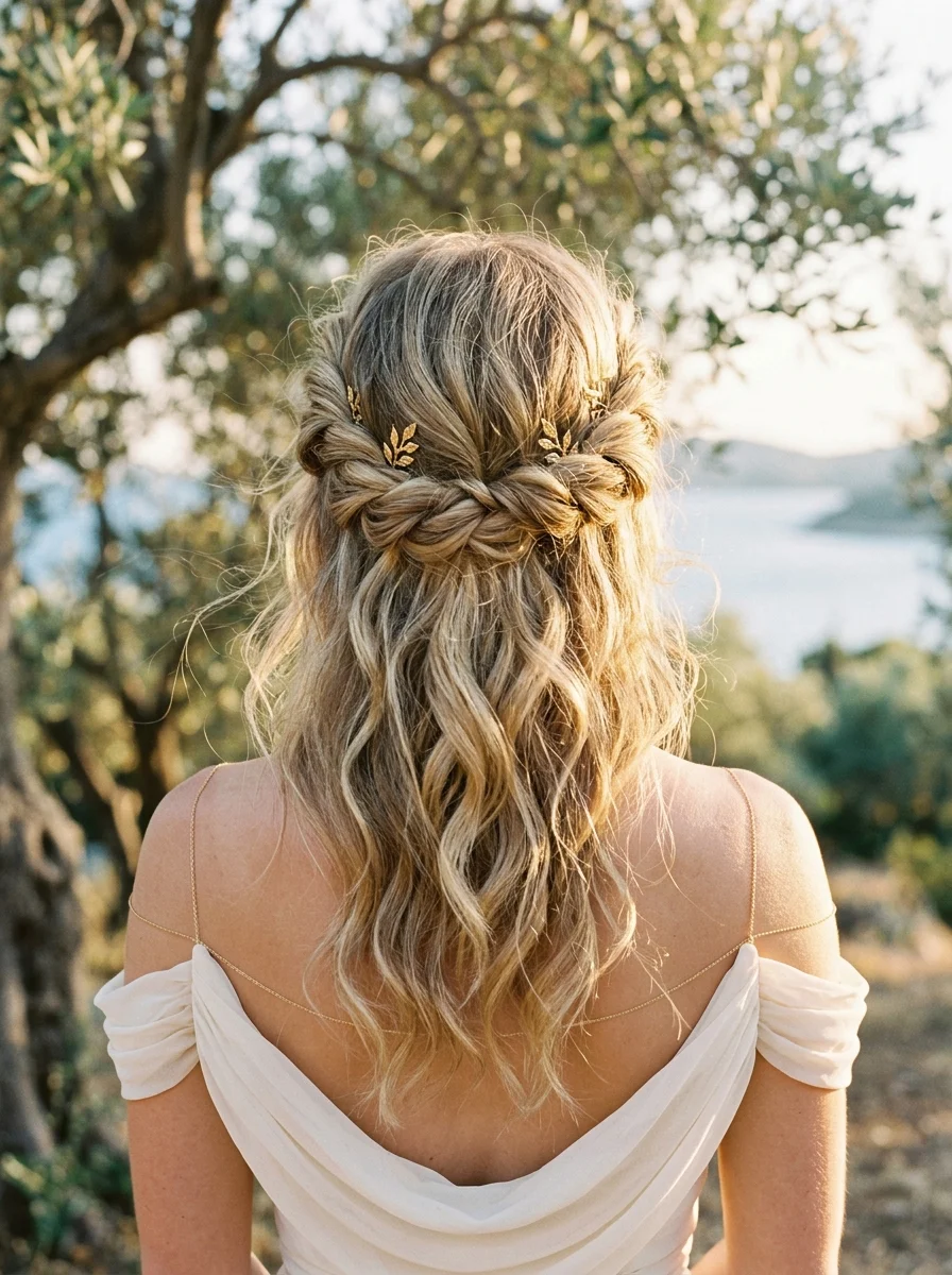 Boho Braided Crown with Wavy Tresses