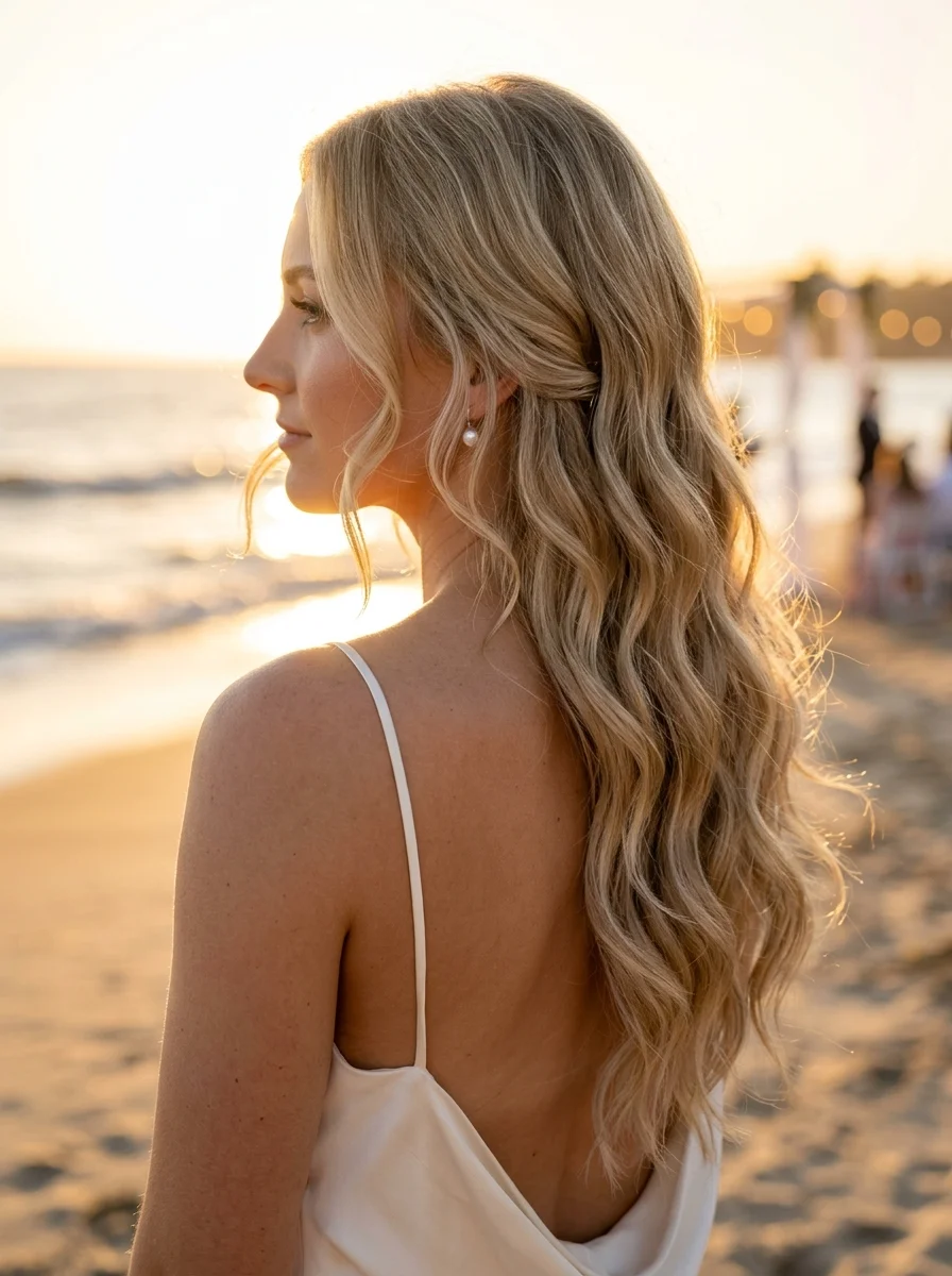 Sun-Kissed Beach Waves Half-Updo