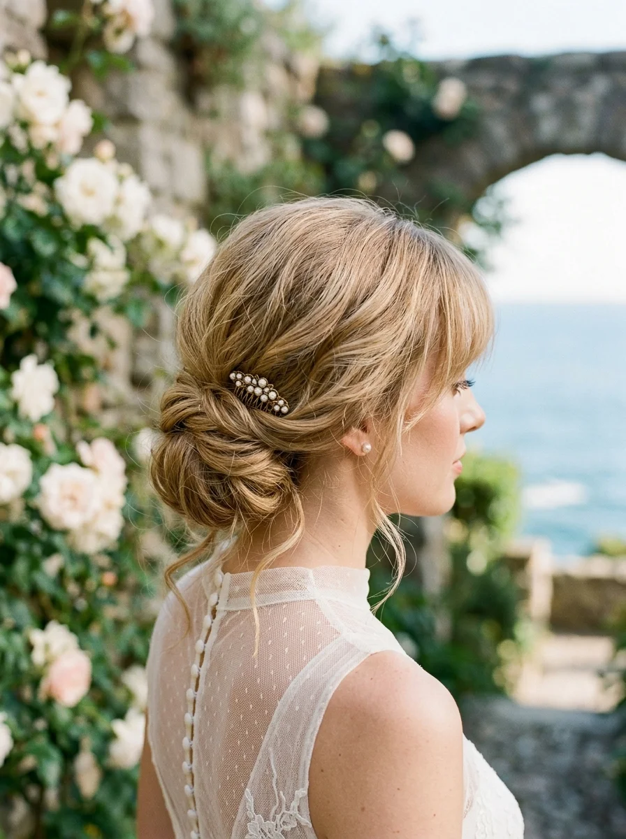 Chic Braided Updo with Romantic Wisps