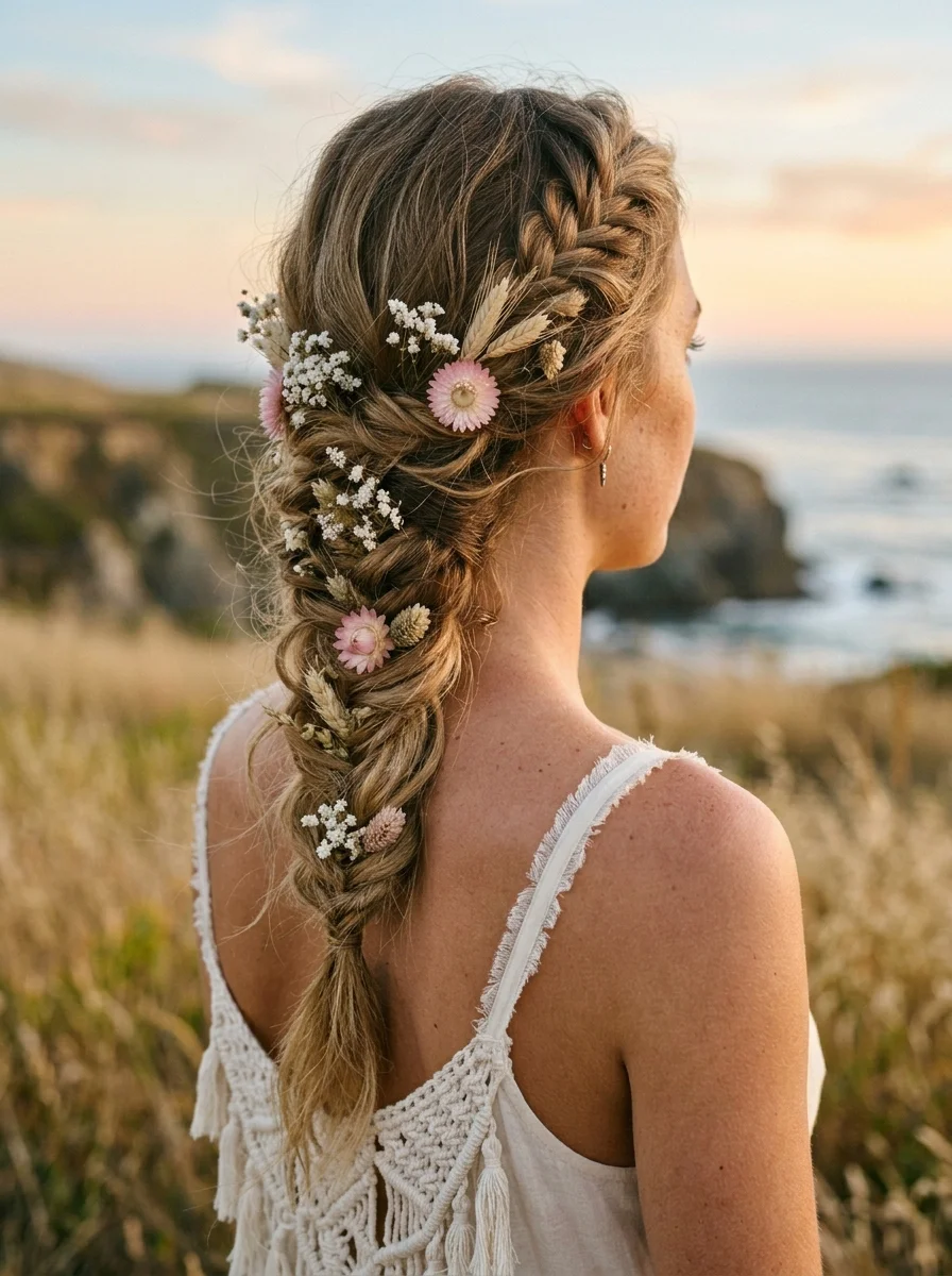 Bohemian Mermaid Braid with Dried Flowers