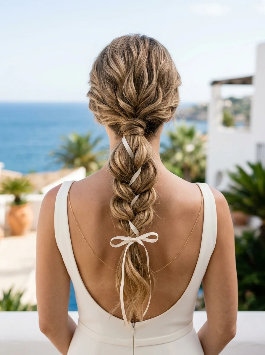 Romantic Braided Ponytail with Ribbon Detail