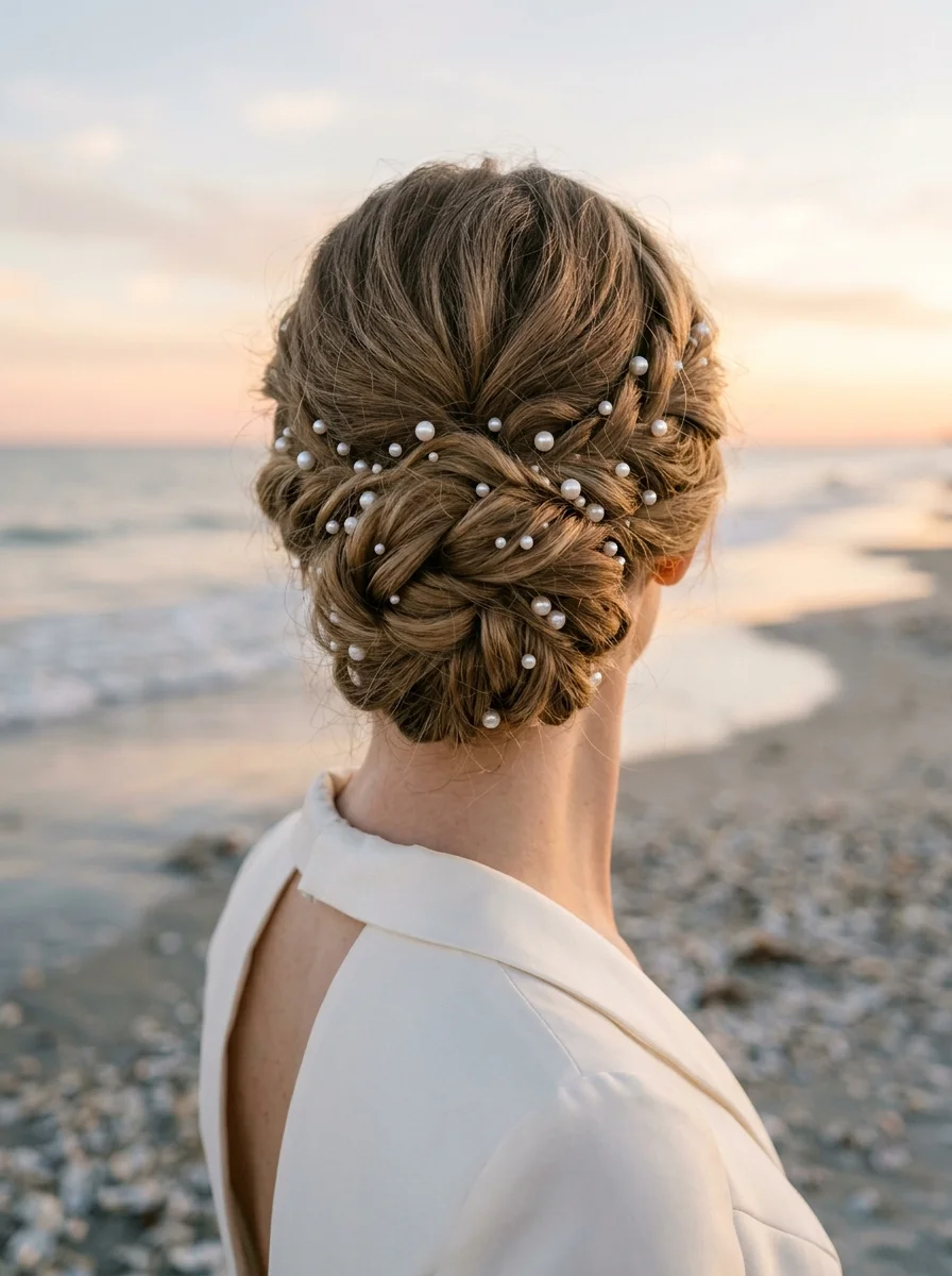 Elegant Braided Updo with Pearls