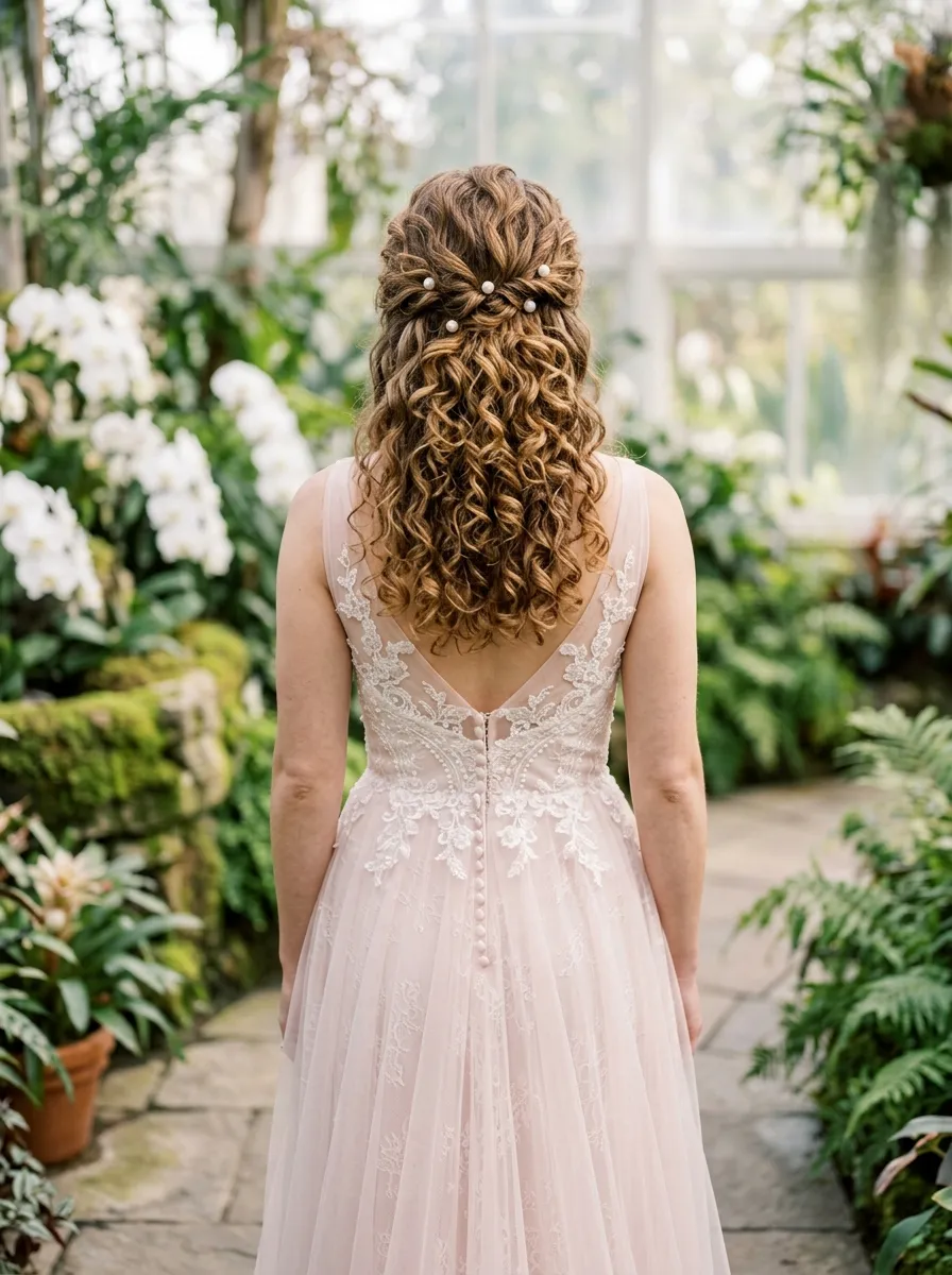 Boho Curls Half-Up with Pearl Pins