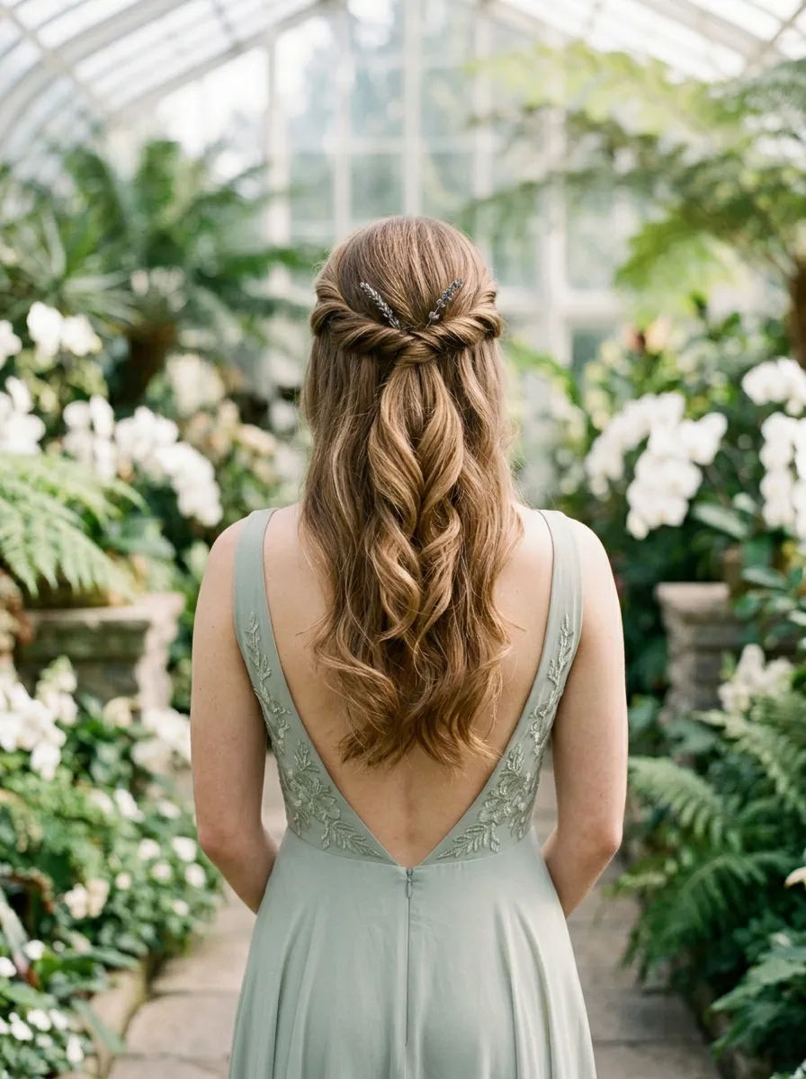 Braided Half-Up with Loose Waves & Delicate Pins