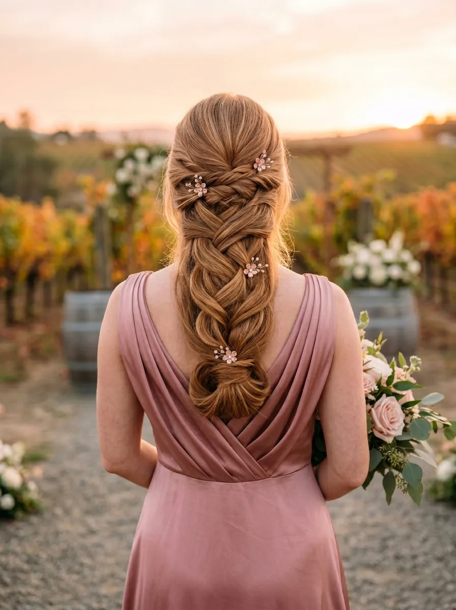 Rustic Dutch Braid with Floral Pins