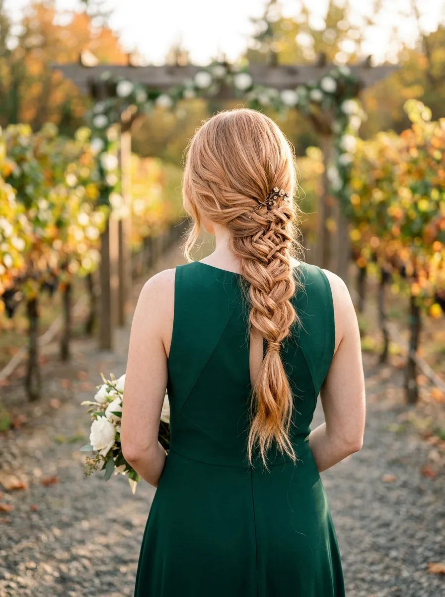 Bohemian Fishtail Braid with Delicate Hair Vine