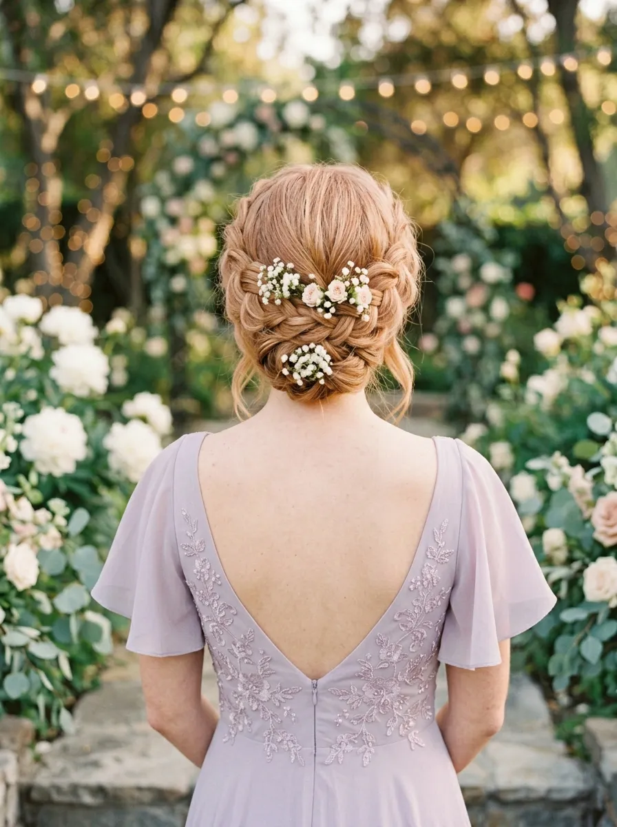 Romantic Braided Updo with Delicate Floral Accents