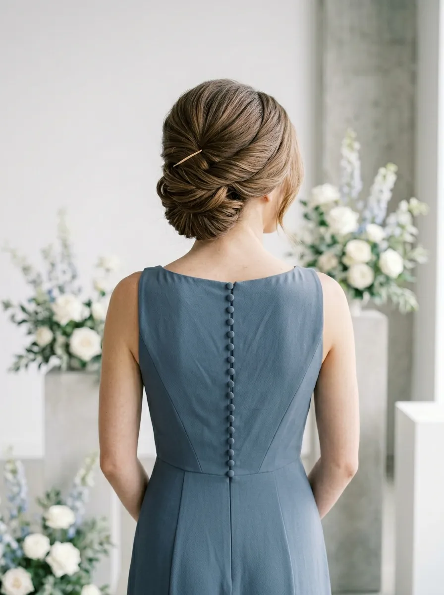 Elegant Twisted Chignon with Subtle Gold Pin