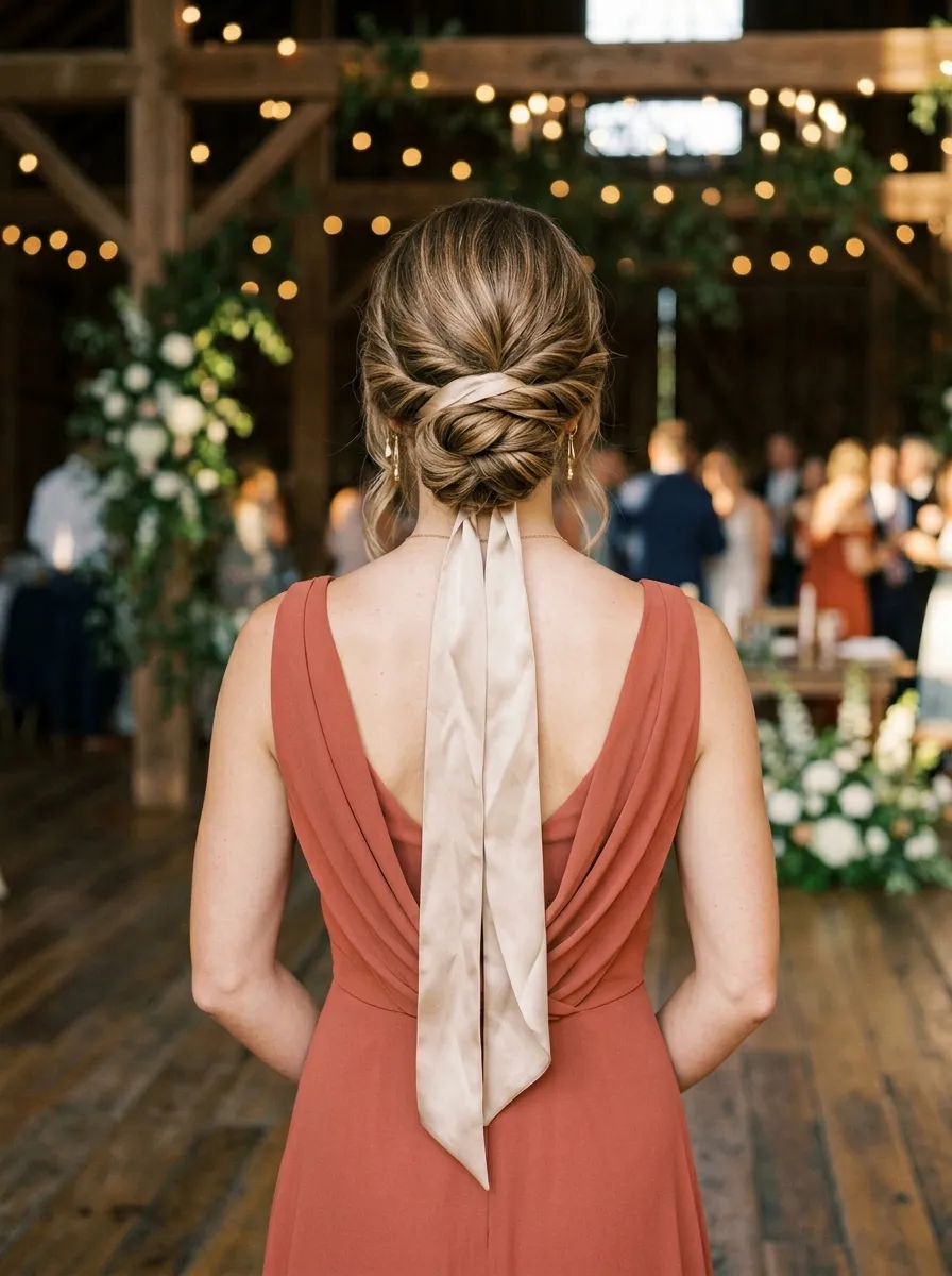 Elegant Twisted Chignon with a Silky Ribbon