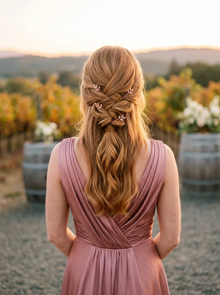 Braided Crown with Cascading Waves & Leafy Accents
