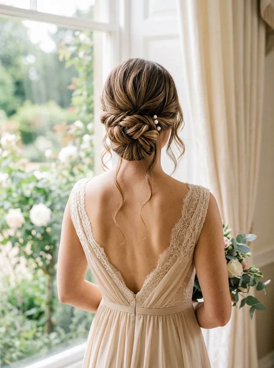 Elegant Braided Updo with Loose Tendrils