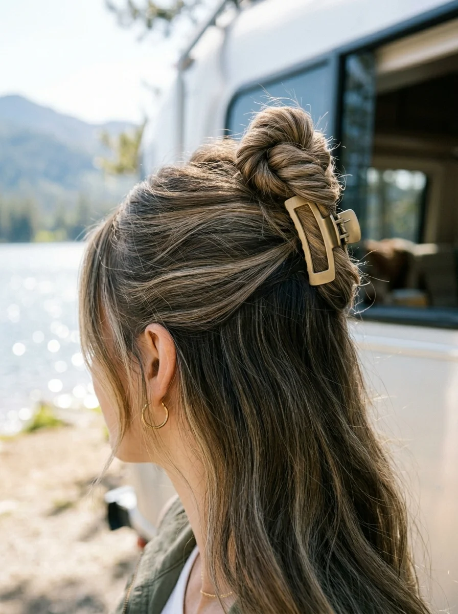 Twisted Half-Up Bun with Claw Clip