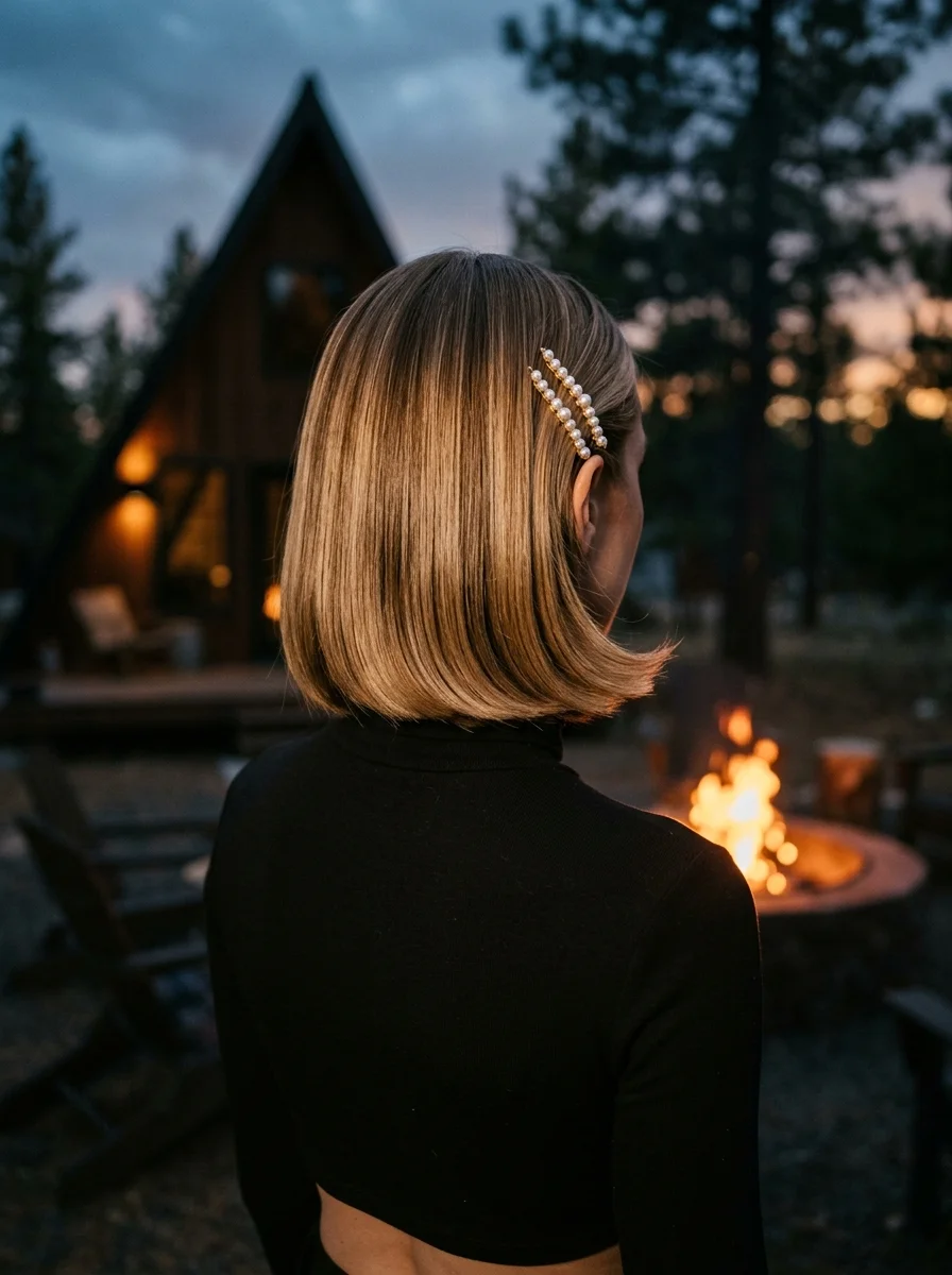 Blunt Bob with Pearl Hair Pins