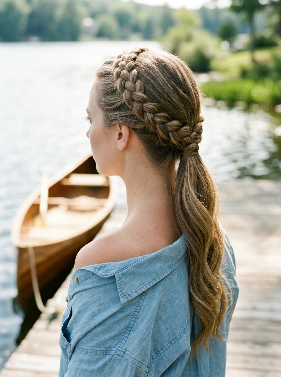 Crown Braid into Low Ponytail