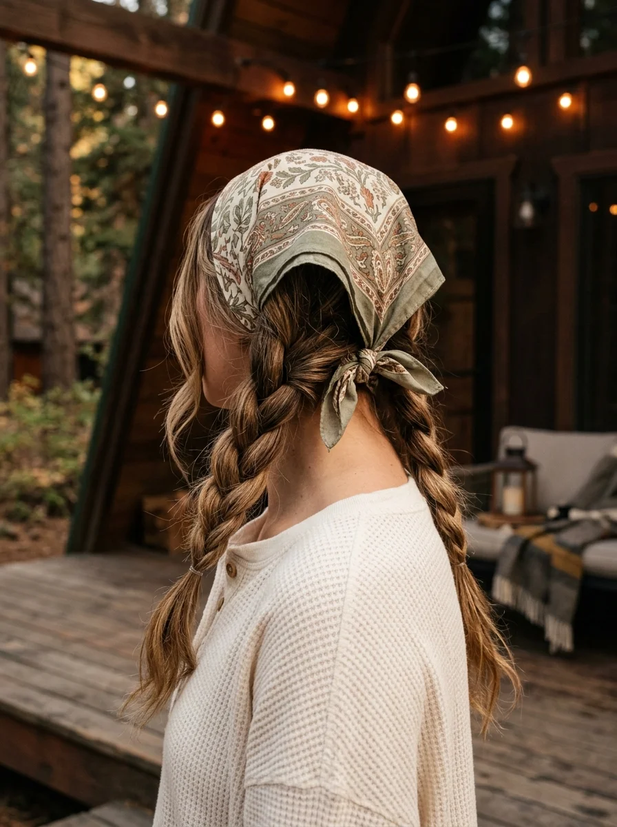 Braided Pigtails with Bandana