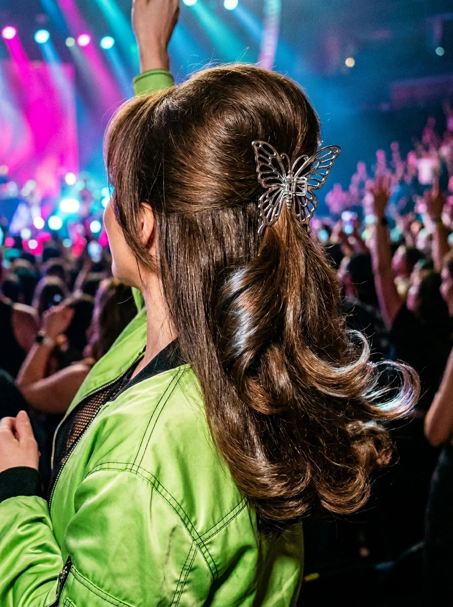 Glamorous Voluminous Half-Up with Butterfly Clip