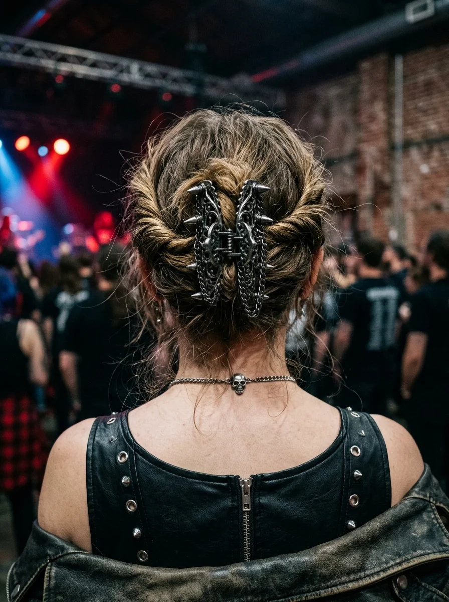 Edgy Braided Updo with Spiked Clip