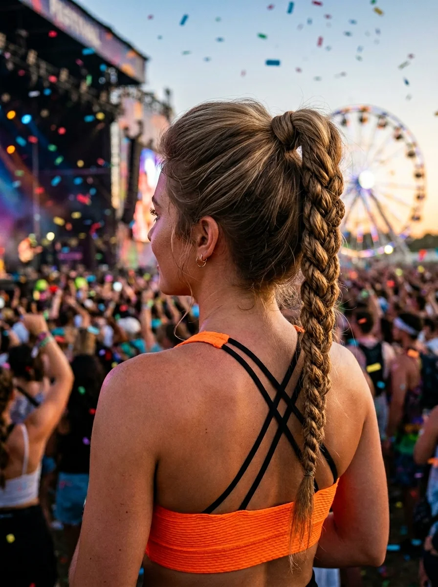 High Festival Ponytail with Chunky Braid
