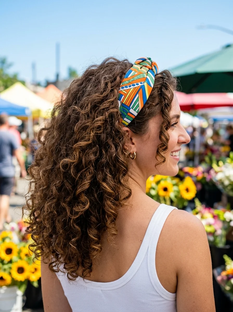 Vibrant Turban Headband with Loose Curls