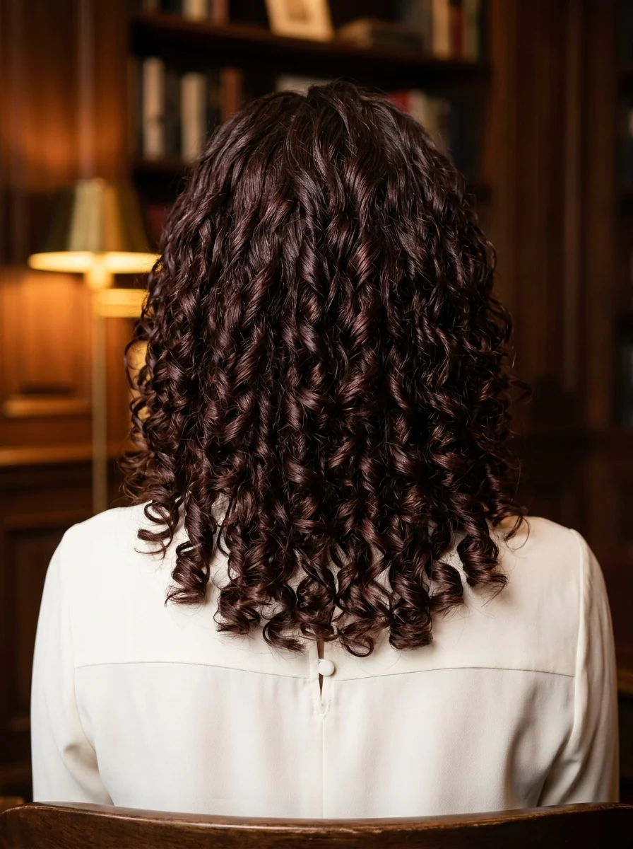 Rich Auburn Curls with Layered Length