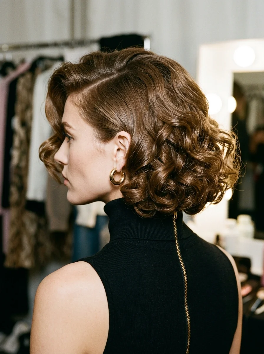 Deep Side Part Vintage Waves Bob