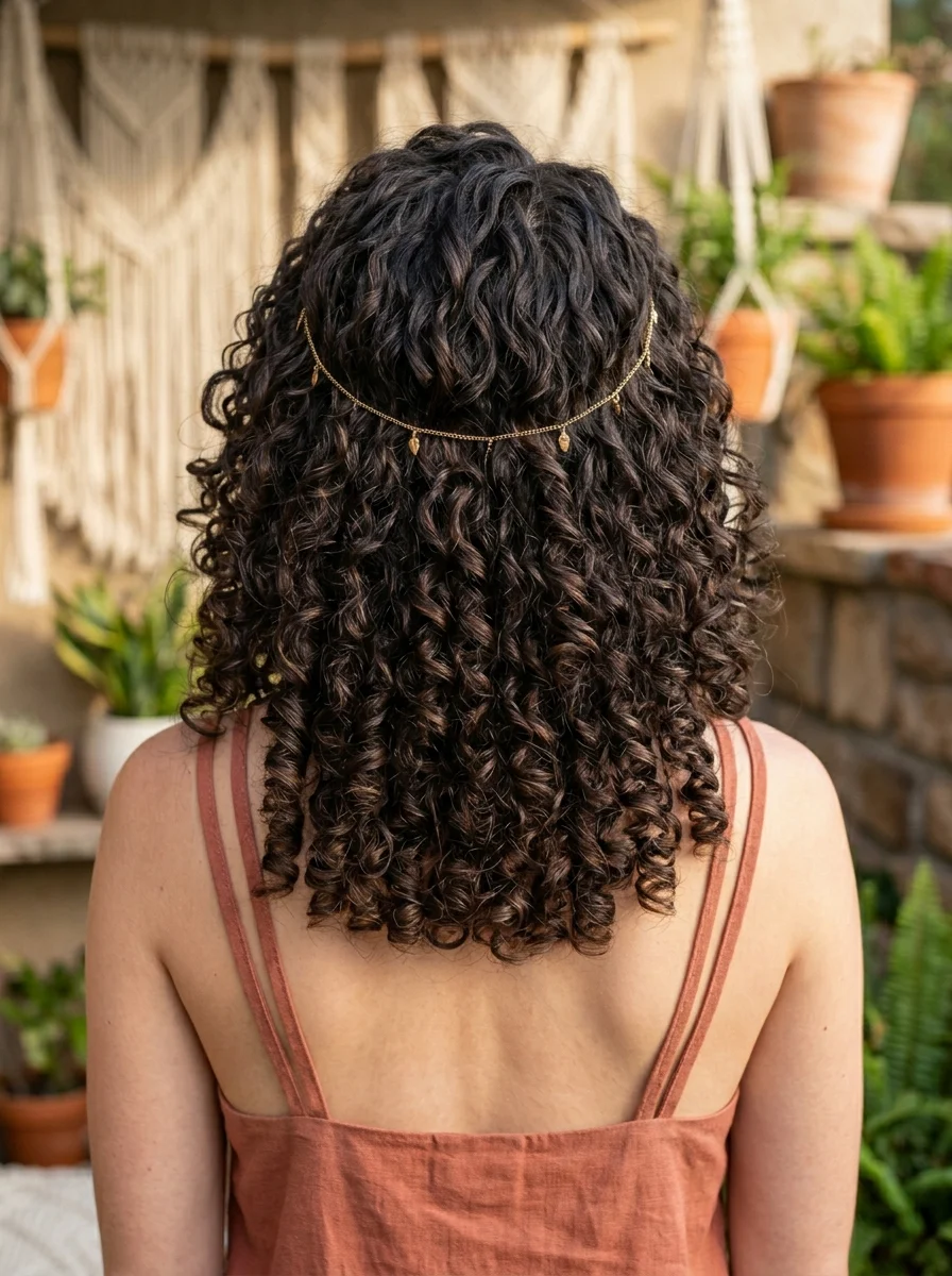 Boho Curls with a Delicate Chain Crown