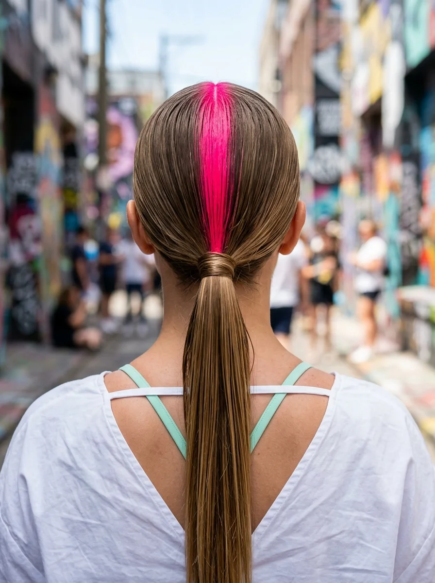 Sleek High Ponytail with a Pop of Pink
