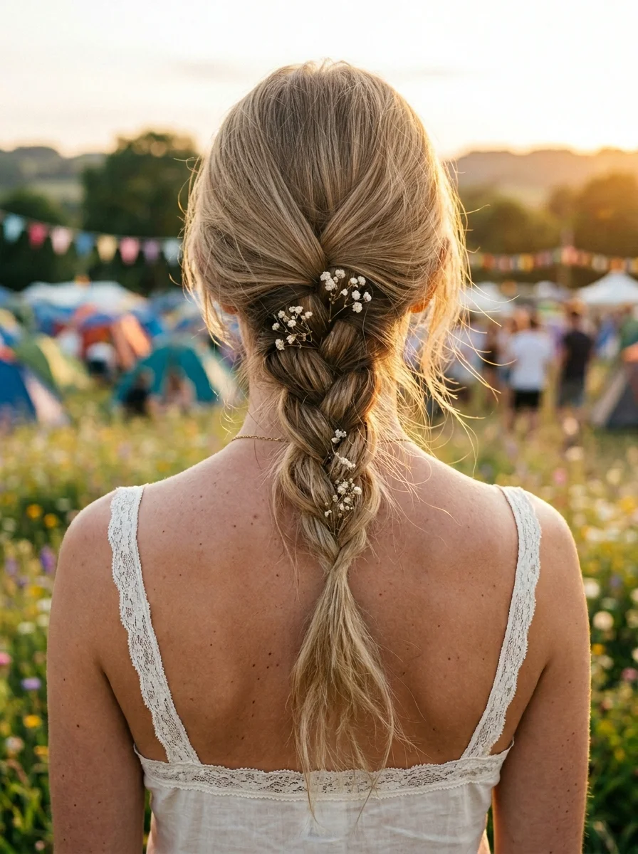 Boho Braid with Baby's Breath Accents