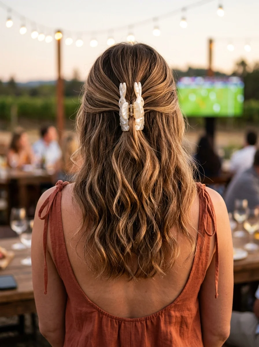 Half-Up Waves with a Chic Claw Clip
