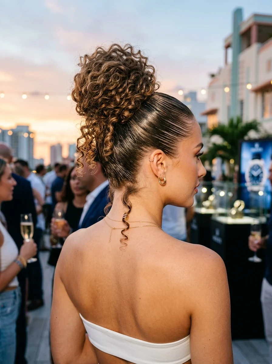 Voluminous Curly Top Knot