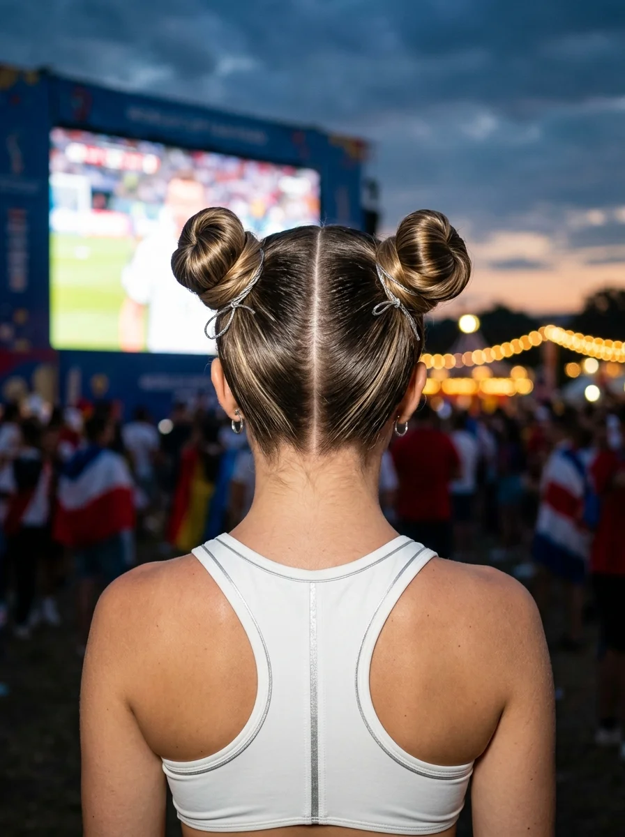 Double Space Buns with Sparkly Ties