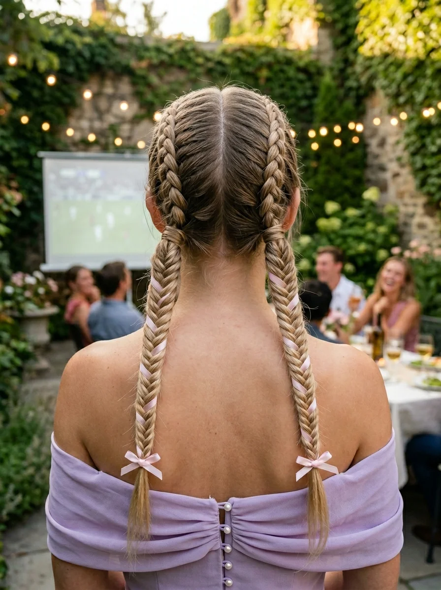 Double Plaits with Ribbon Bows