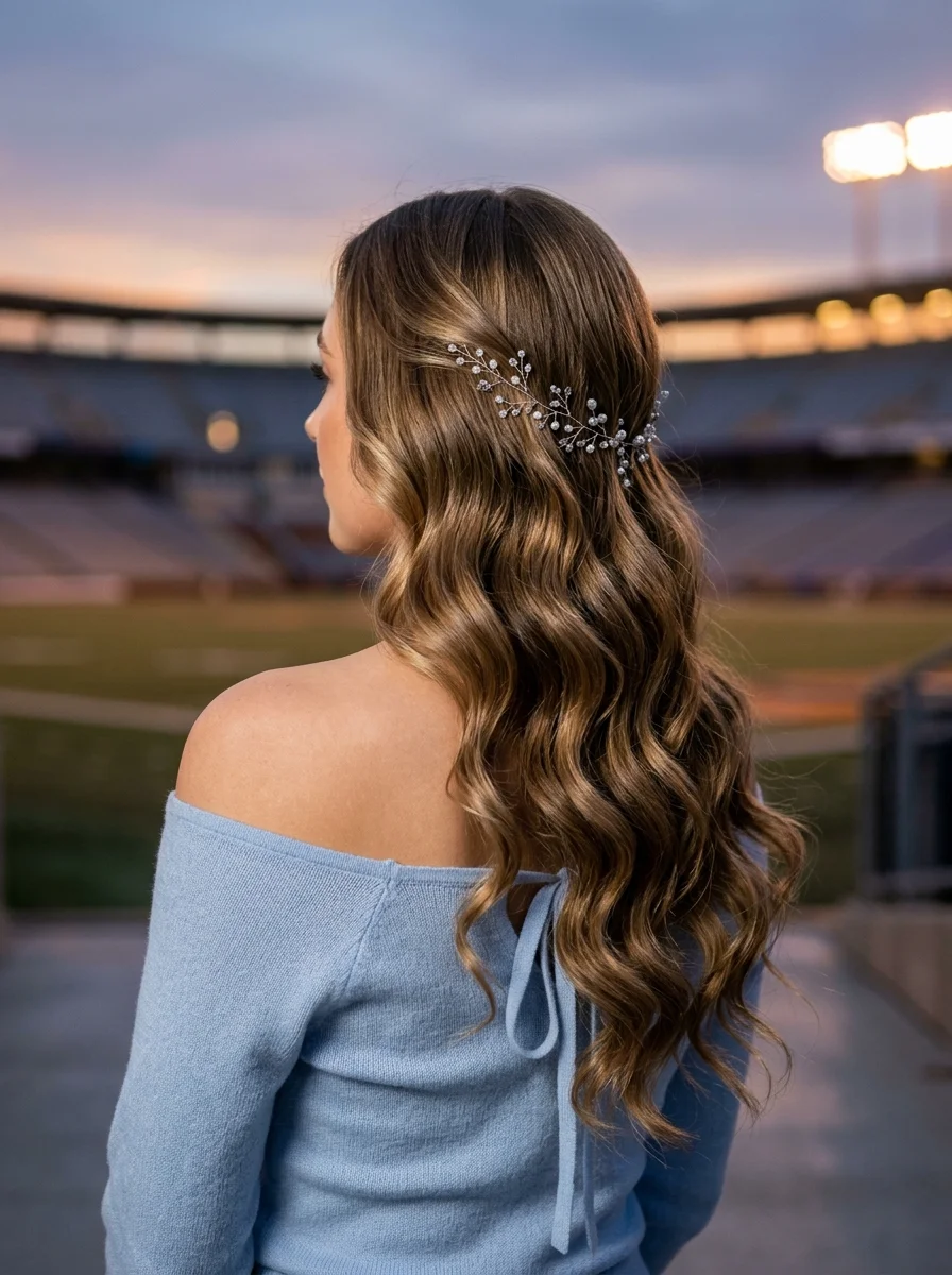 Layered Waves with a Delicate Hair Vine